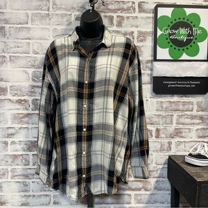 Eddie Bauer Black, White, and Tan Plaid Women's Shirt